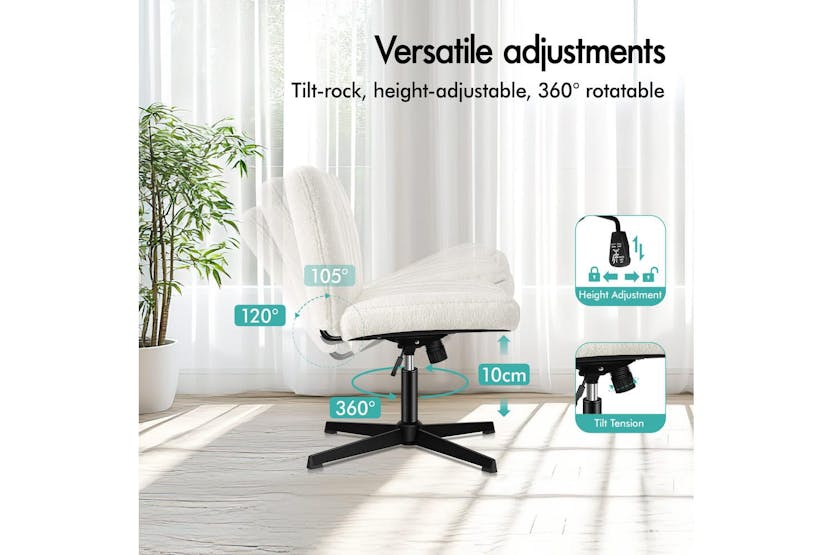 Elfordson Cross Legged Office Chair with Ottoman | White Elfordson Cross Legged Office Chair with Ottoman | White