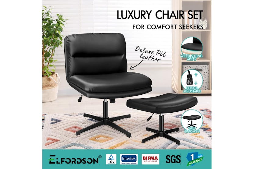 Elfordson Armless Office Chair with Ottoman | Black Elfordson Armless Office Chair with Ottoman | Black