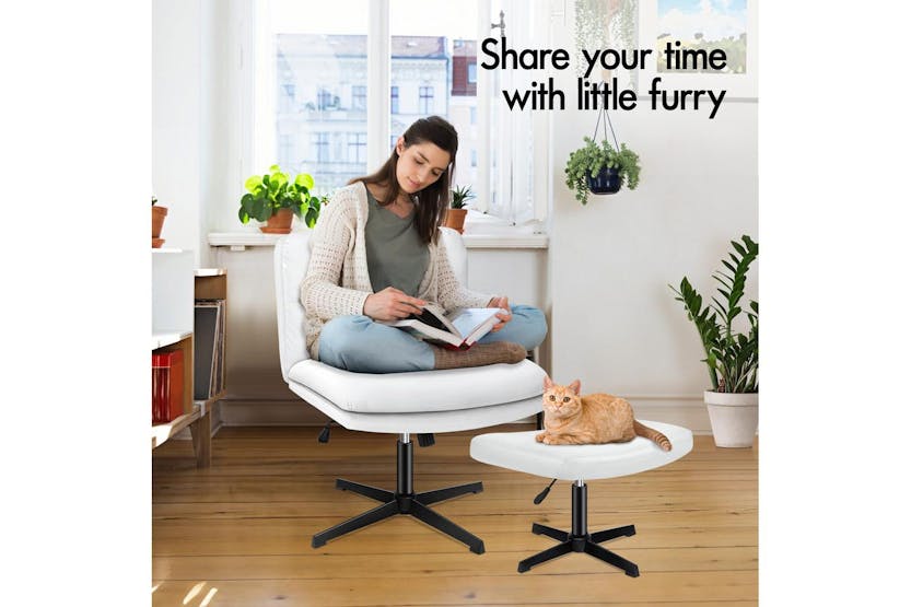 Elfordson Armless Office Chair with Ottoman | White Elfordson Armless Office Chair with Ottoman | White