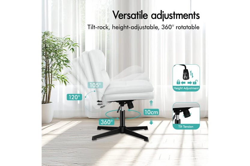 Elfordson Armless Office Chair with Ottoman | White Elfordson Armless Office Chair with Ottoman | White