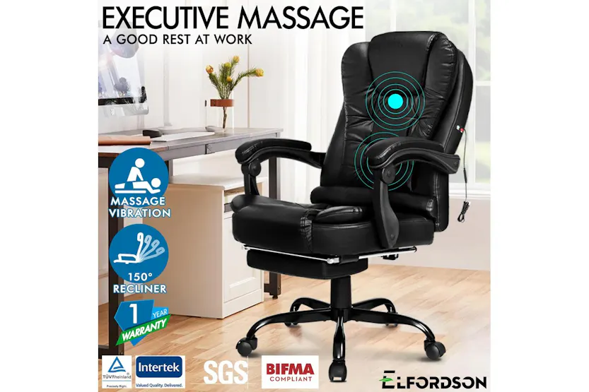 Elfordson 2-Point Massage Office Chair with Footrest | Black Elfordson 2-Point Massage Office Chair with Footrest | Black