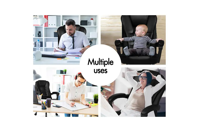 Elfordson 2-Point Massage Office Chair with Footrest | Black Elfordson 2-Point Massage Office Chair with Footrest | Black