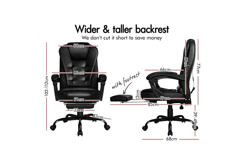 Elfordson 2-Point Massage Office Chair with Footrest | Black Elfordson 2-Point Massage Office Chair with Footrest | Black