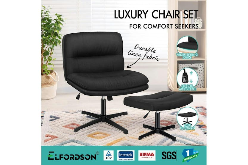 Elfordson Armless Office Chair with Ottoman | Black Elfordson Armless Office Chair with Ottoman | Black