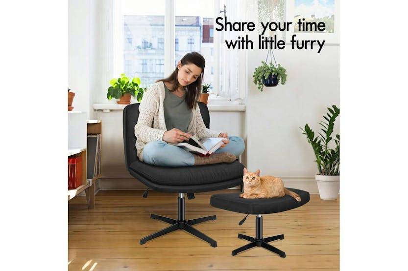 Elfordson Armless Office Chair with Ottoman | Black Elfordson Armless Office Chair with Ottoman | Black