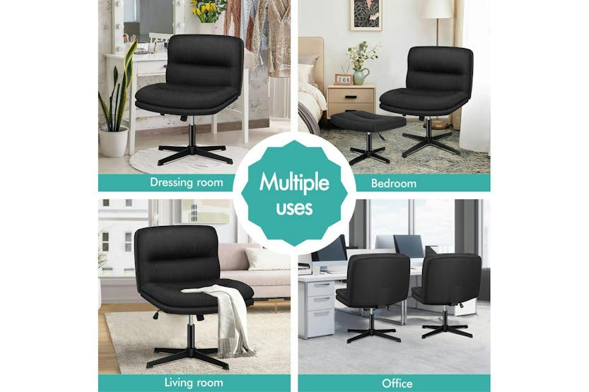 Elfordson Armless Office Chair with Ottoman | Black Elfordson Armless Office Chair with Ottoman | Black