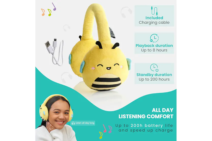 Squishmallows Sunny The Bee Plush Bluetooth Wireless Headphones Squishmallows Sunny The Bee Plush Bluetooth Wireless Headphones