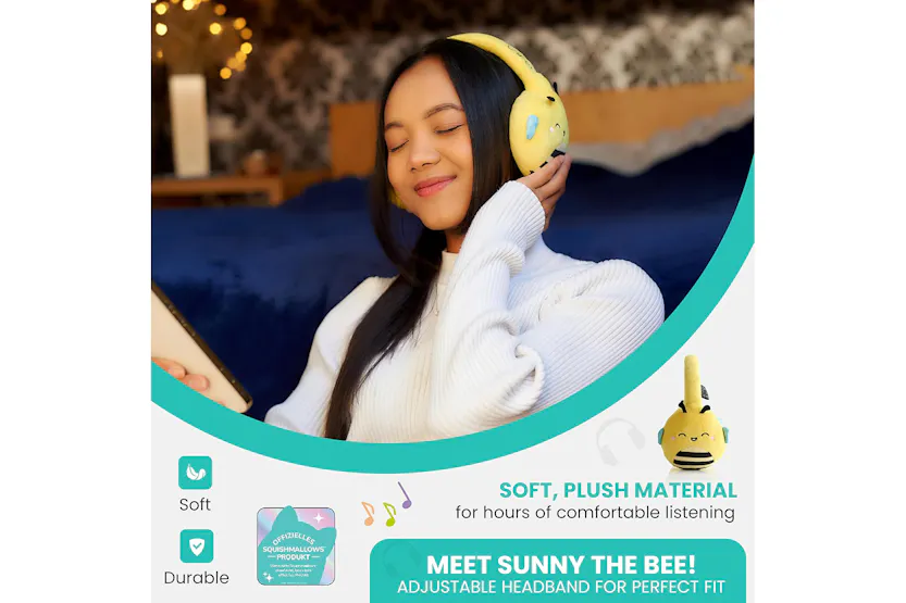 Squishmallows Sunny The Bee Plush Bluetooth Wireless Headphones Squishmallows Sunny The Bee Plush Bluetooth Wireless Headphones
