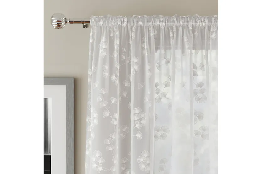 White Delila Leaf Print Pair Of Voile Panels 140x229cm White Delila Leaf Print Pair Of Voile Panels 140x229cm