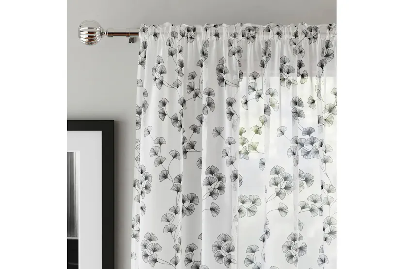 Black Delila Leaf Print Pair Of Voile Panels 140x122cm Black Delila Leaf Print Pair Of Voile Panels 140x122cm