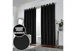 Black Velvet Eyelet Pair Of Blackout Thermal Supersoft Curtains 168x229cm Black Velvet Eyelet Pair Of Blackout Thermal Supersoft Curtains 168x229cm