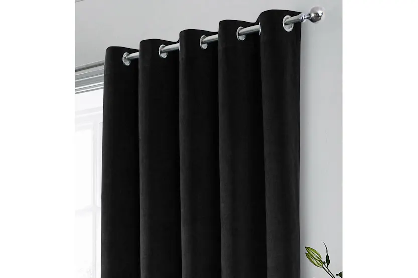 Black Velvet Eyelet Pair Of Blackout Thermal Supersoft Curtains 168x229cm Black Velvet Eyelet Pair Of Blackout Thermal Supersoft Curtains 168x229cm