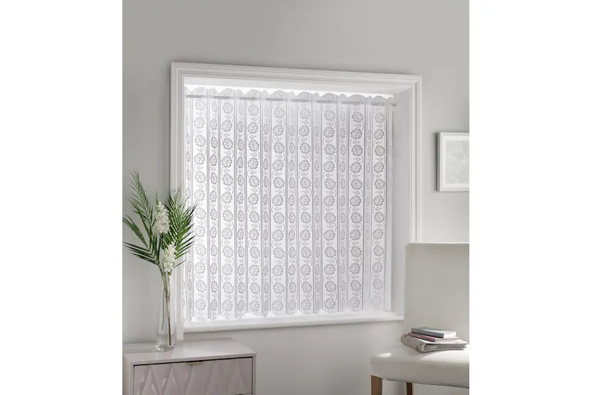 White Floral Textured Voile Louvre Vertical Pleated Window Blind Panel 193x228cm White Floral Textured Voile Louvre Vertical Pleated Window Blind Panel 193x228cm