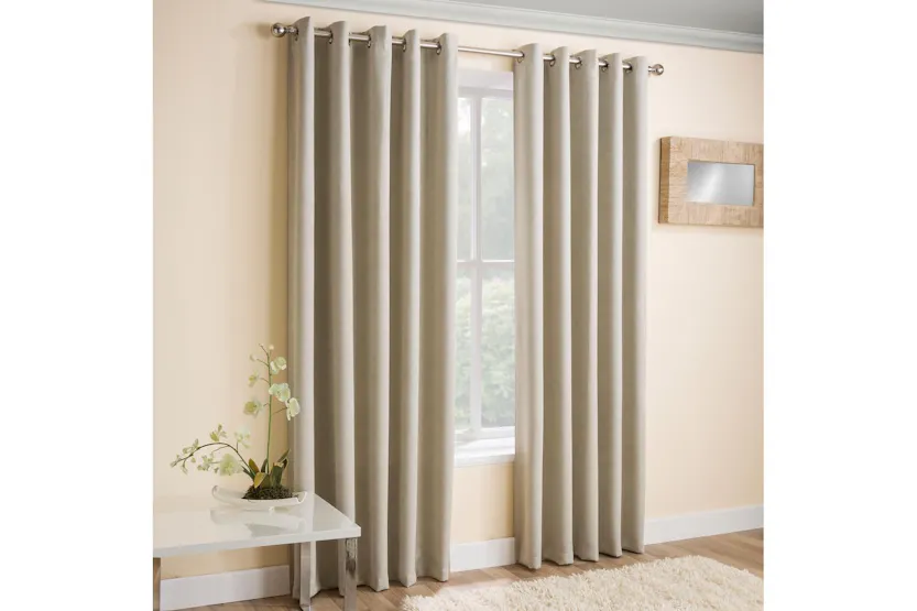 Cream Eyelet Vogue Pair Of Thermal Noise Reducing Room Darkening Curtains 168x137cm Cream Eyelet Vogue Pair Of Thermal Noise Reducing Room Darkening Curtains 168x137cm