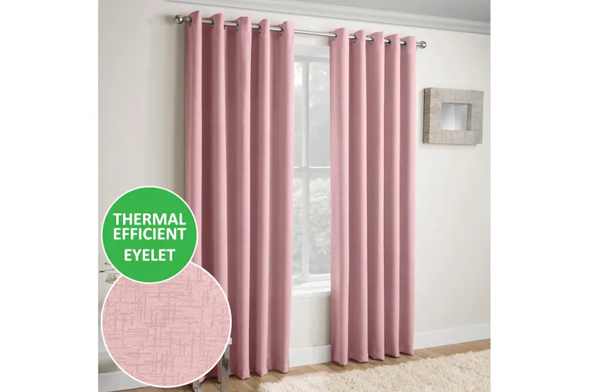 Blush Pink Eyelet Vogue Pair Of Thermal Noise Reducing Room Darkening Curtains 229x183cm Blush Pink Eyelet Vogue Pair Of Thermal Noise Reducing Room Darkening Curtains 229x183cm