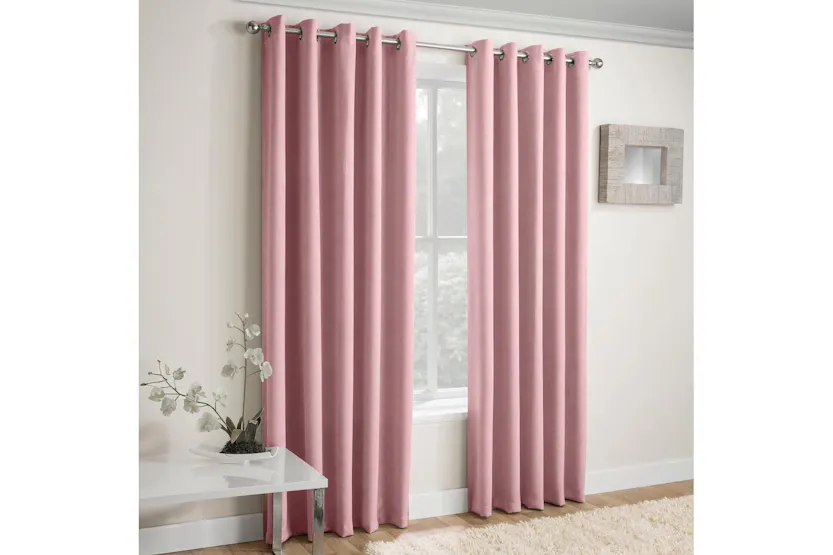 Blush Pink Eyelet Vogue Pair Of Thermal Noise Reducing Room Darkening Curtains 229x183cm Blush Pink Eyelet Vogue Pair Of Thermal Noise Reducing Room Darkening Curtains 229x183cm