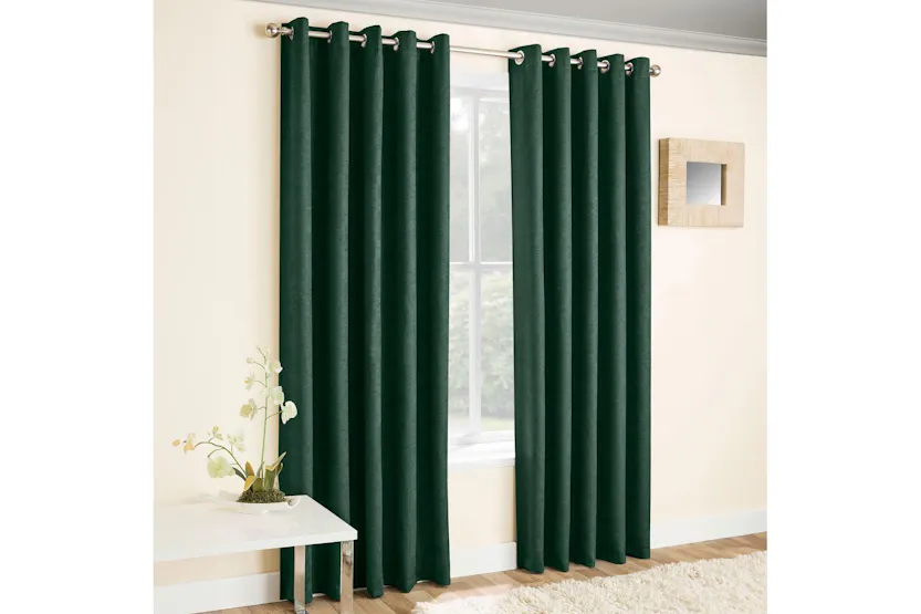 Green Eyelet Vogue Pair Of Thermal Noise Reducing Room Darkening Curtains 168x137cm Green Eyelet Vogue Pair Of Thermal Noise Reducing Room Darkening Curtains 168x137cm