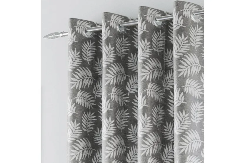 Grey Eyelet Oakland Pair Of Leaf Print Thermal Room Darkening Curtains 117x137cm Grey Eyelet Oakland Pair Of Leaf Print Thermal Room Darkening Curtains 117x137cm