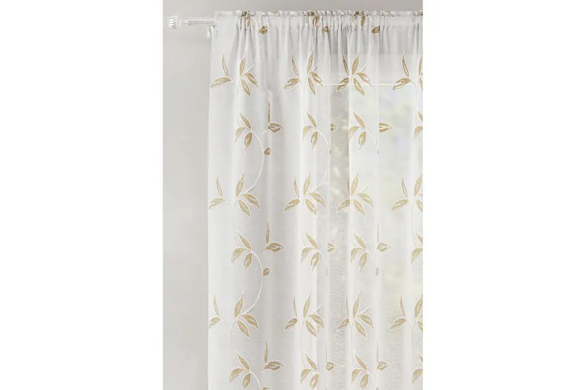 Natural Oasis Rod Pocket Pair Of Embroidered Leaf Design Voile Panel Sheer Curtains 140x122cm Natural Oasis Rod Pocket Pair Of Embroidered Leaf Design Voile Panel Sheer Curtains 140x122cm