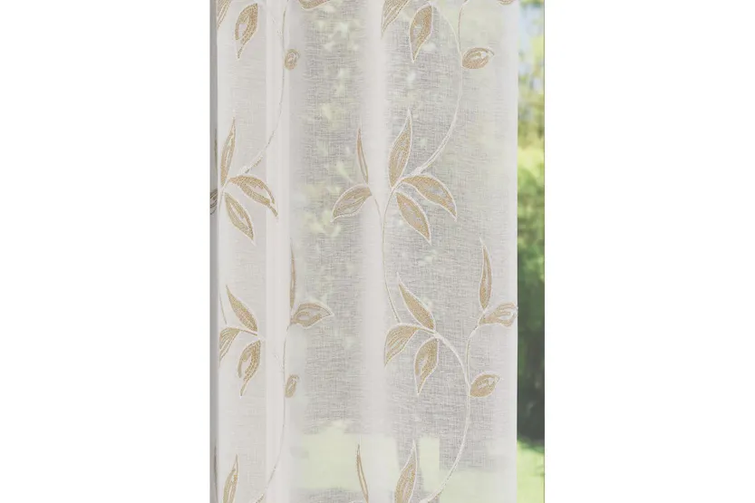 Natural Oasis Rod Pocket Pair Of Embroidered Leaf Design Voile Panel Sheer Curtains 140x122cm Natural Oasis Rod Pocket Pair Of Embroidered Leaf Design Voile Panel Sheer Curtains 140x122cm