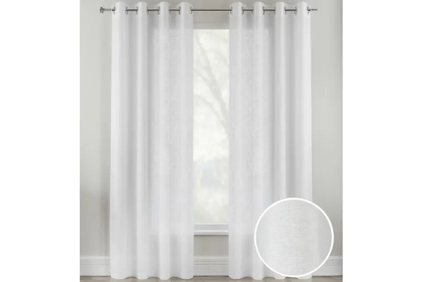 White Eyelet Crete Pair Of Plain Luxury Linen Look Sheer Panels 140x137cm White Eyelet Crete Pair Of Plain Luxury Linen Look Sheer Panels 140x137cm