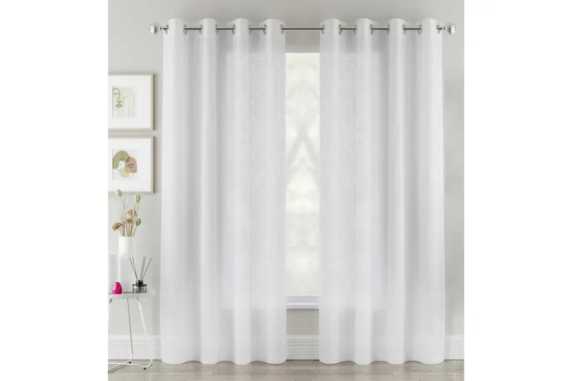 White Eyelet Crete Pair Of Plain Luxury Linen Look Sheer Panels 140x183cm White Eyelet Crete Pair Of Plain Luxury Linen Look Sheer Panels 140x183cm