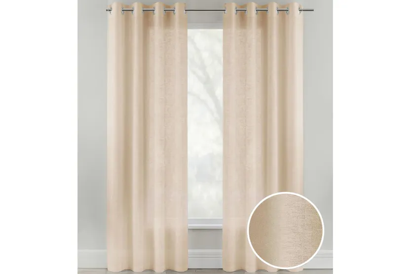 Natural Eyelet Crete Pair Of Plain Luxury Linen Look Sheer Panels 140x183cm Natural Eyelet Crete Pair Of Plain Luxury Linen Look Sheer Panels 140x183cm