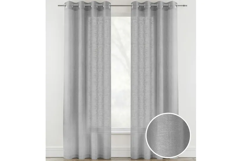 Silver Eyelet Crete Pair Of Plain Luxury Linen Look Sheer Panels 140x137cm Silver Eyelet Crete Pair Of Plain Luxury Linen Look Sheer Panels 140x137cm