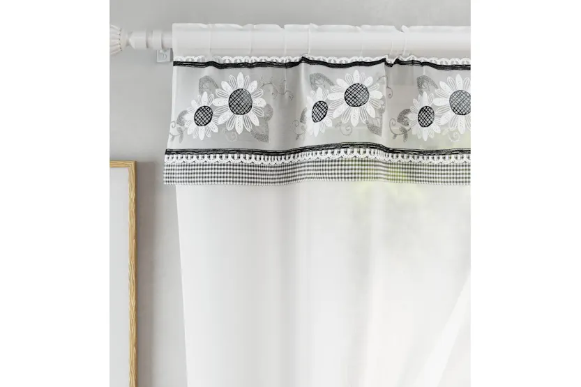 Black Keswick Floral Embroidery Kitchen Window Set With Matching Tie Backs 249x91cm Black Keswick Floral Embroidery Kitchen Window Set With Matching Tie Backs 249x91cm