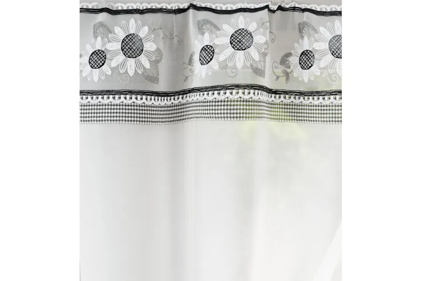 Black Keswick Floral Embroidery Kitchen Window Set With Matching Tie Backs 249x91cm Black Keswick Floral Embroidery Kitchen Window Set With Matching Tie Backs 249x91cm
