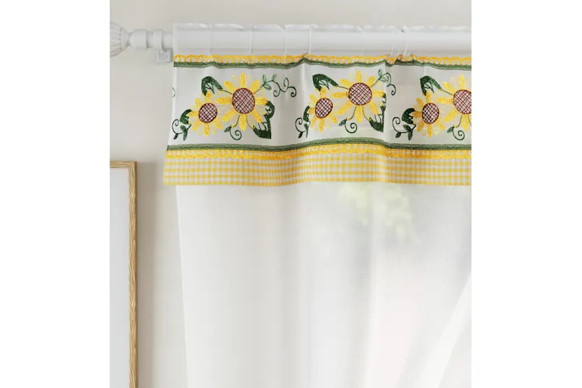 Yellow Keswick Floral Embroidery Kitchen Window Set With Matching Tie Backs 249x91cm Yellow Keswick Floral Embroidery Kitchen Window Set With Matching Tie Backs 249x91cm