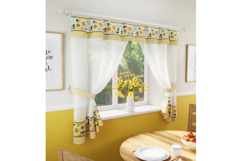 Yellow Keswick Floral Embroidery Kitchen Window Set With Matching Tie Backs 249x107cm Yellow Keswick Floral Embroidery Kitchen Window Set With Matching Tie Backs 249x107cm