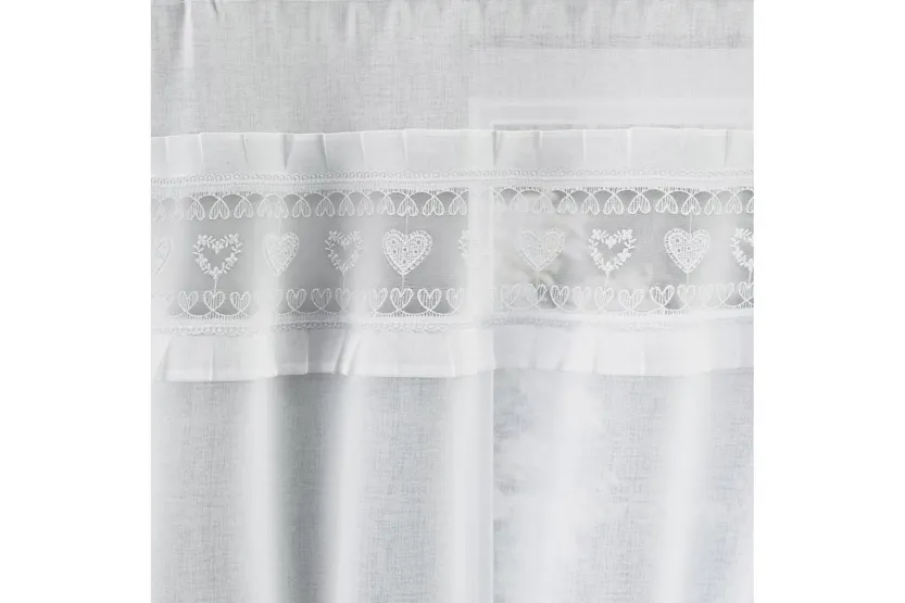White Lucy Embroidered Heart Kitchen Window Set Pair Of Curtains With Frill Edging And Matching Tie Backs 122cm White Lucy Embroidered Heart Kitchen Window Set Pair Of Curtains With Frill Edging And Matching Tie Backs 122cm
