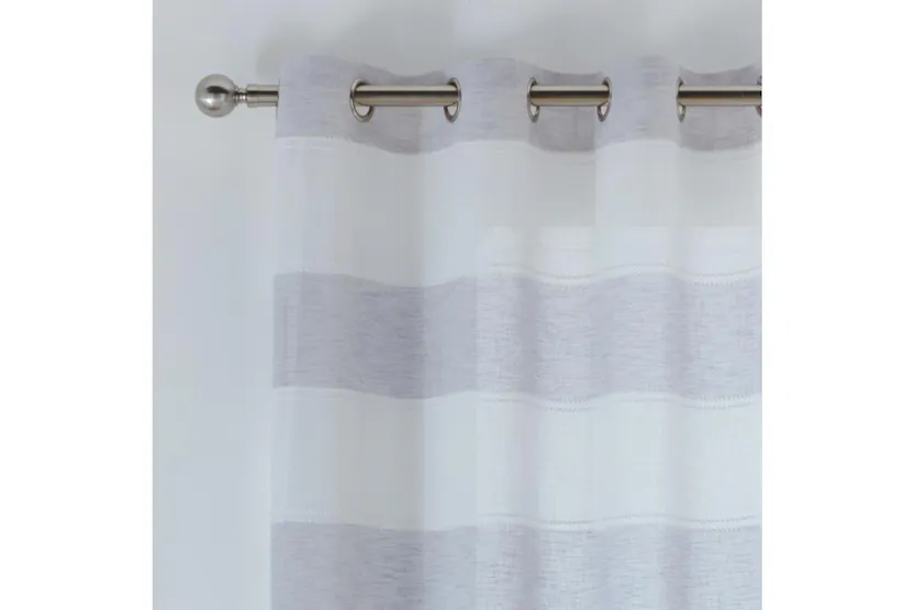 Grey Eyelet Santorini Pair Of Modern Linen Look Striped Panels 140x137cm Grey Eyelet Santorini Pair Of Modern Linen Look Striped Panels 140x137cm