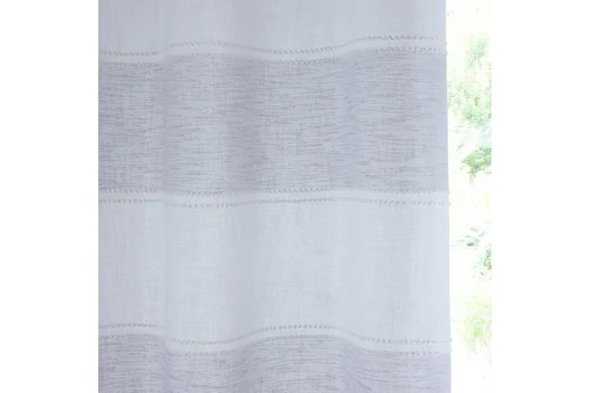 Grey Eyelet Santorini Pair Of Modern Linen Look Striped Panels 140x137cm Grey Eyelet Santorini Pair Of Modern Linen Look Striped Panels 140x137cm