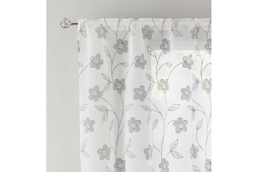 Grey Rod Pocket Sienna Pair Of Floral Paste Print Patterned Voile Panels 229cm Grey Rod Pocket Sienna Pair Of Floral Paste Print Patterned Voile Panels 229cm