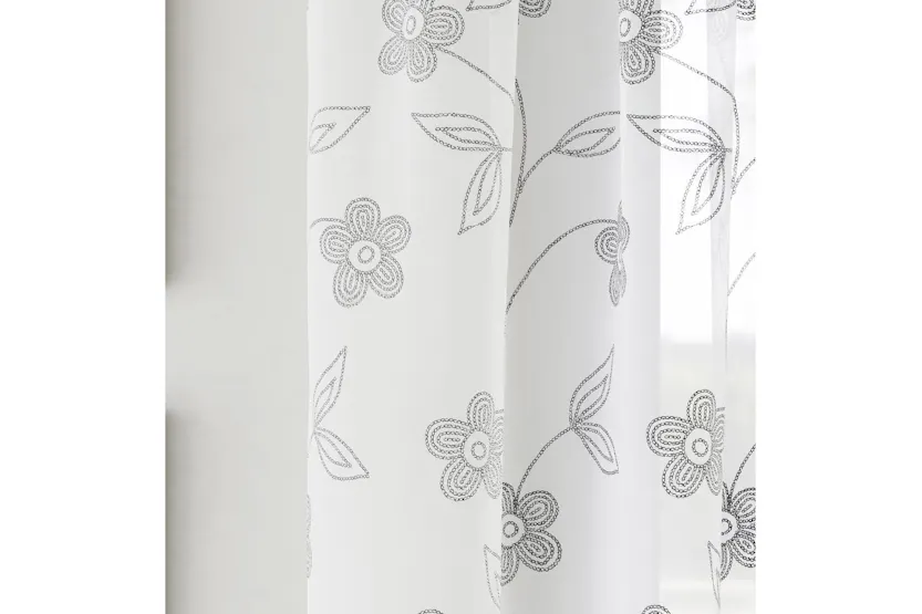 Grey Rod Pocket Sienna Pair Of Floral Paste Print Patterned Voile Panels 229cm Grey Rod Pocket Sienna Pair Of Floral Paste Print Patterned Voile Panels 229cm