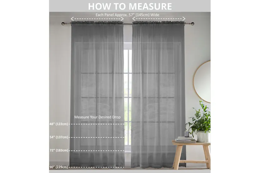 Grey Rod Pocket Sienna Pair Of Floral Paste Print Patterned Voile Panels 140x183cm Grey Rod Pocket Sienna Pair Of Floral Paste Print Patterned Voile Panels 140x183cm