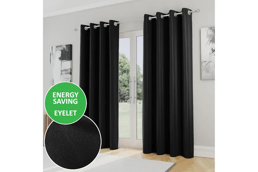 Black Eyelet Nightfall Pair Of Room Darkening Supersoft Thermal Noise Reducing Curtains 117x137cm Black Eyelet Nightfall Pair Of Room Darkening Supersoft Thermal Noise Reducing Curtains 117x137cm