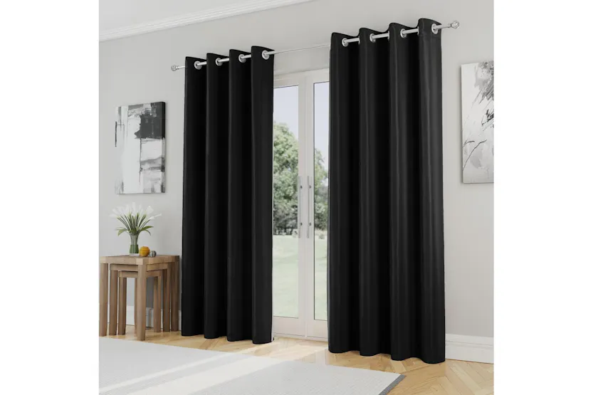 Black Eyelet Nightfall Pair Of Room Darkening Supersoft Thermal Noise Reducing Curtains 117x137cm Black Eyelet Nightfall Pair Of Room Darkening Supersoft Thermal Noise Reducing Curtains 117x137cm