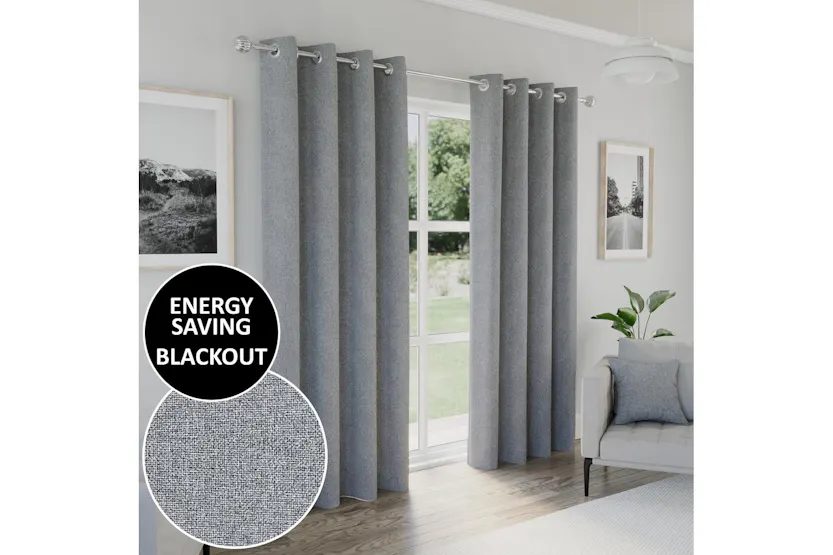 Grey Eyelet Austin Plain Pair Of Blackout Thermal Noise Reducing Curtains 229x229cm Grey Eyelet Austin Plain Pair Of Blackout Thermal Noise Reducing Curtains 229x229cm