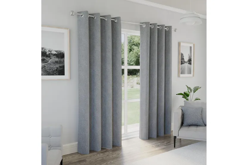 Grey Eyelet Austin Plain Pair Of Blackout Thermal Noise Reducing Curtains 229x229cm Grey Eyelet Austin Plain Pair Of Blackout Thermal Noise Reducing Curtains 229x229cm