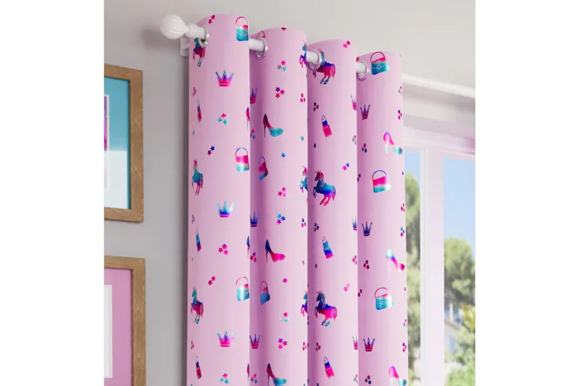 Pink Metallic Eyelet Charm Pair Of Room Darkening Thermal Noise Reducing Childrens Curtains 168x183cm Pink Metallic Eyelet Charm Pair Of Room Darkening Thermal Noise Reducing Childrens Curtains 168x183cm