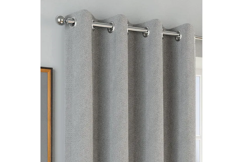 Grey Eyelet Chester Pair Of Herringbone Jacquard Thermal Noise Reducing Blackout Curtains 168x137cm Grey Eyelet Chester Pair Of Herringbone Jacquard Thermal Noise Reducing Blackout Curtains 168x137cm