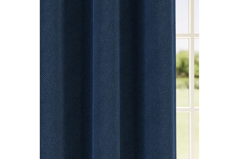 Navy Eyelet Chester Pair Of Herringbone Jacquard Thermal Noise Reducing Blackout Curtains 229x183cm Navy Eyelet Chester Pair Of Herringbone Jacquard Thermal Noise Reducing Blackout Curtains 229x183cm