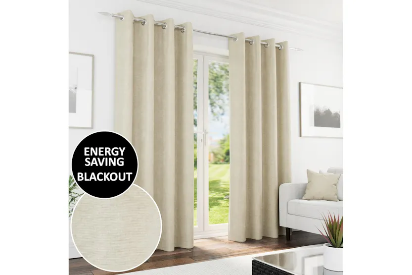 Cream Eyelet Knightsbridge Pair Of Chenille Thermal Noise Reducing Blackout Curtains 168x137cm Cream Eyelet Knightsbridge Pair Of Chenille Thermal Noise Reducing Blackout Curtains 168x137cm
