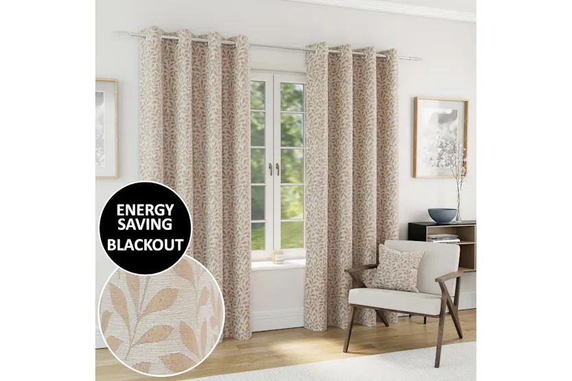 Natural Eyelet Sherwood Pair Of Jacquard Leaf Design Thermal Noise Reducing Blackout Curtains 168x137cm Natural Eyelet Sherwood Pair Of Jacquard Leaf Design Thermal Noise Reducing Blackout Curtains 168x137cm