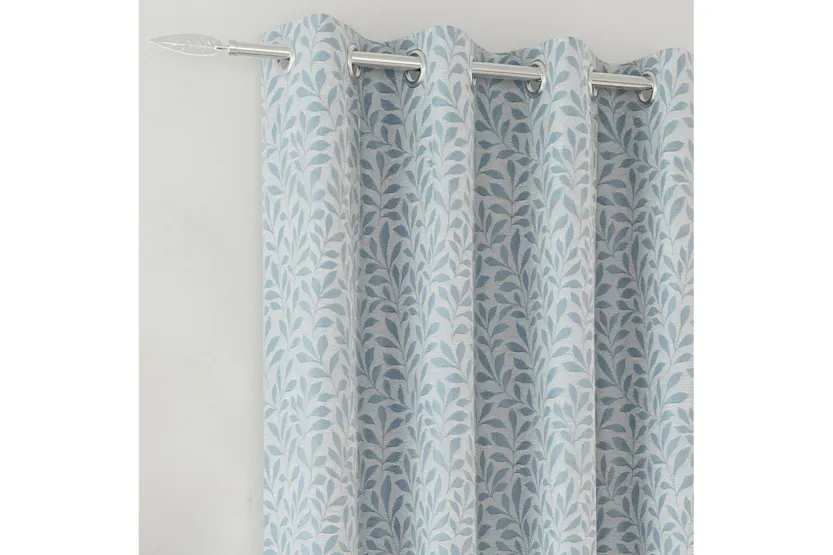 Ice Blue Eyelet Sherwood Pair Of Jacquard Leaf Design Thermal Noise Reducing Blackout Curtains 168x183cm Ice Blue Eyelet Sherwood Pair Of Jacquard Leaf Design Thermal Noise Reducing Blackout Curtains 168x183cm