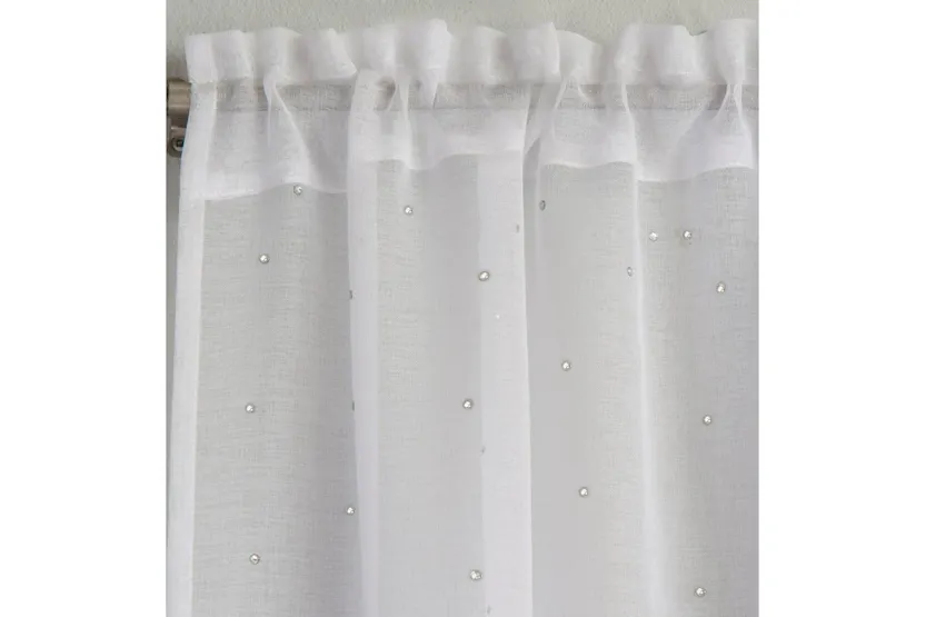 White Rod Pocket Jewel Pair Of Diamante Embellished Linen Look Voile Panels 140x229cm White Rod Pocket Jewel Pair Of Diamante Embellished Linen Look Voile Panels 140x229cm
