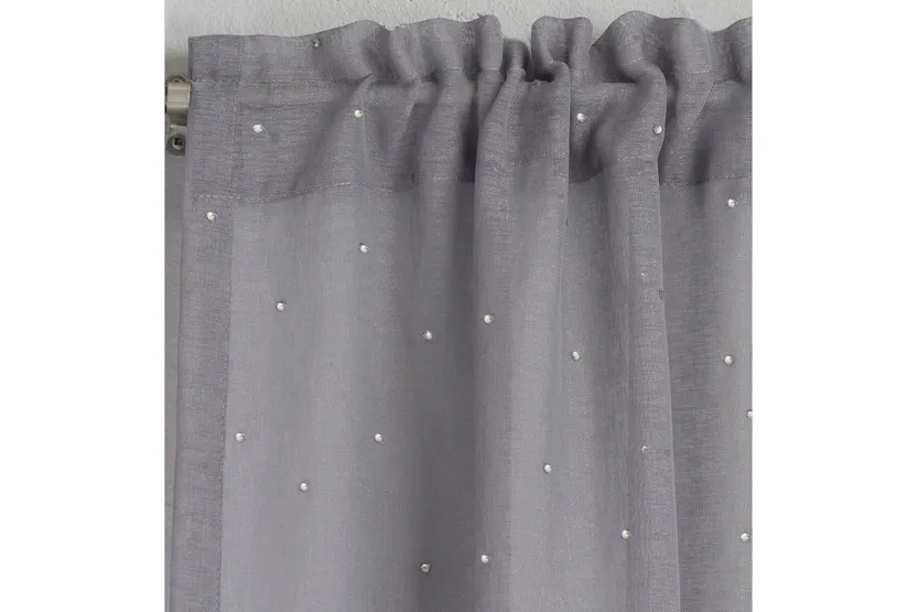 Grey Rod Pocket Jewel Pair Of Diamante Embellished Linen Look Voile Panels 140x183cm Grey Rod Pocket Jewel Pair Of Diamante Embellished Linen Look Voile Panels 140x183cm